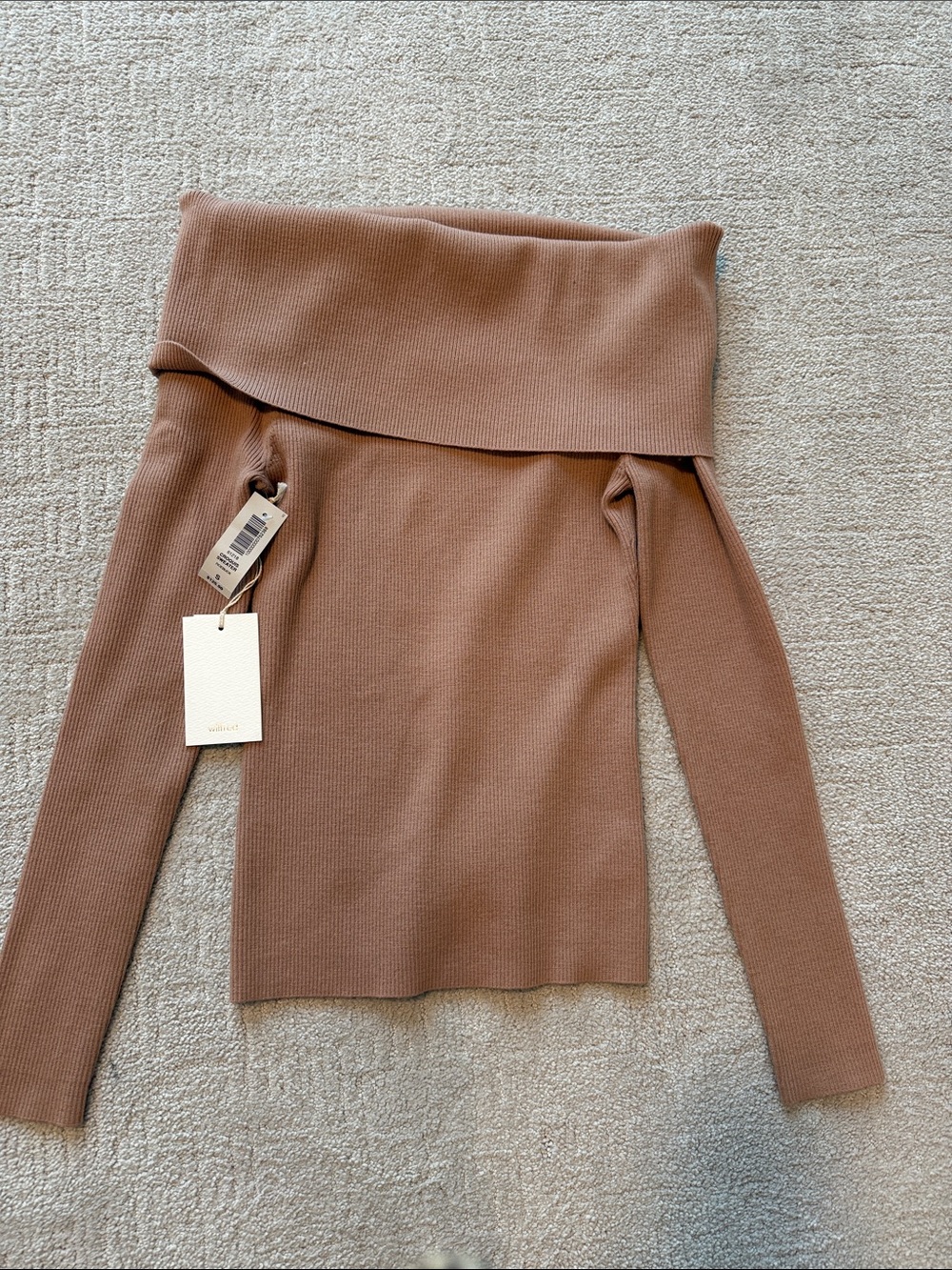 Wilfred Off-the-Shoulder Foldover Sweater in Taupe